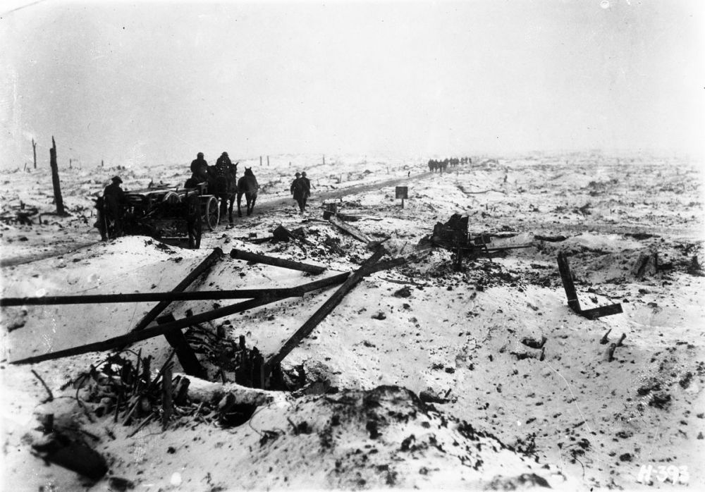 The battlefield covered in snow near Hooge Crater, 1 January 1918.